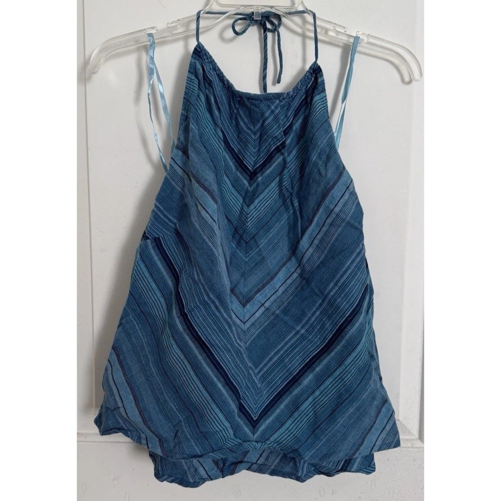 Y2K Halter Top Shirt Linen Blend Crop Top Blue Fairy Feminine Juniors Size 14/16